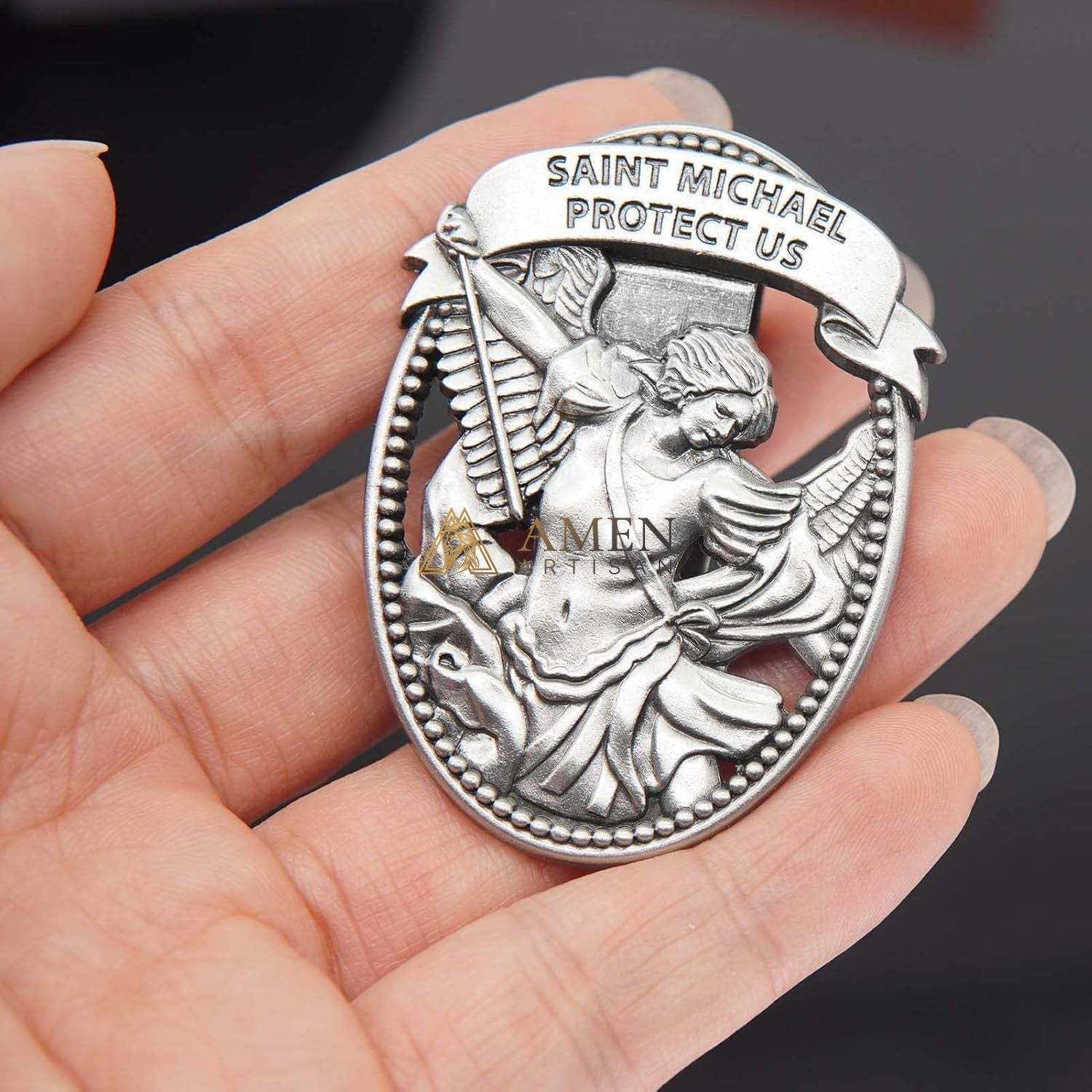 St Michael Medal Car Clip Amen Artisan - Image 4