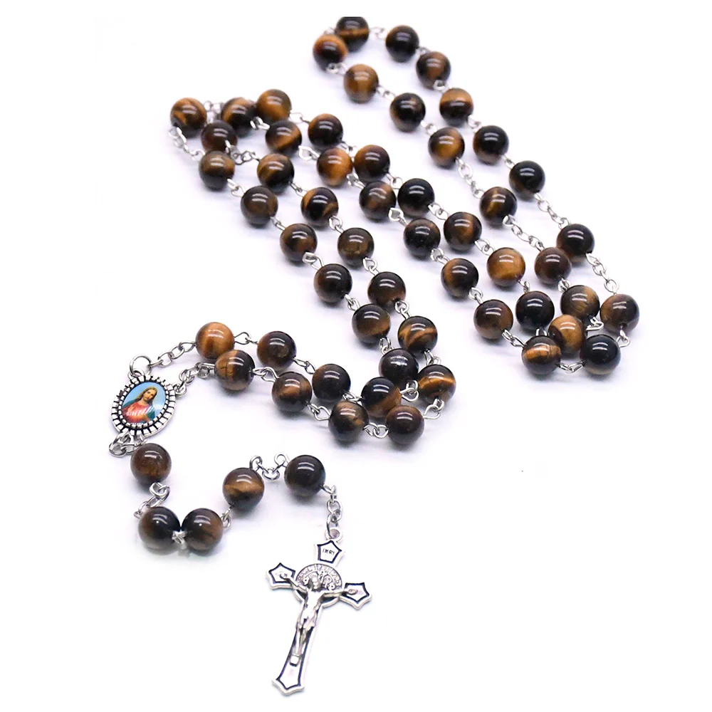 Tiger's Eye Natural Stone Prayer Rosary Amen Artisan - Image 5