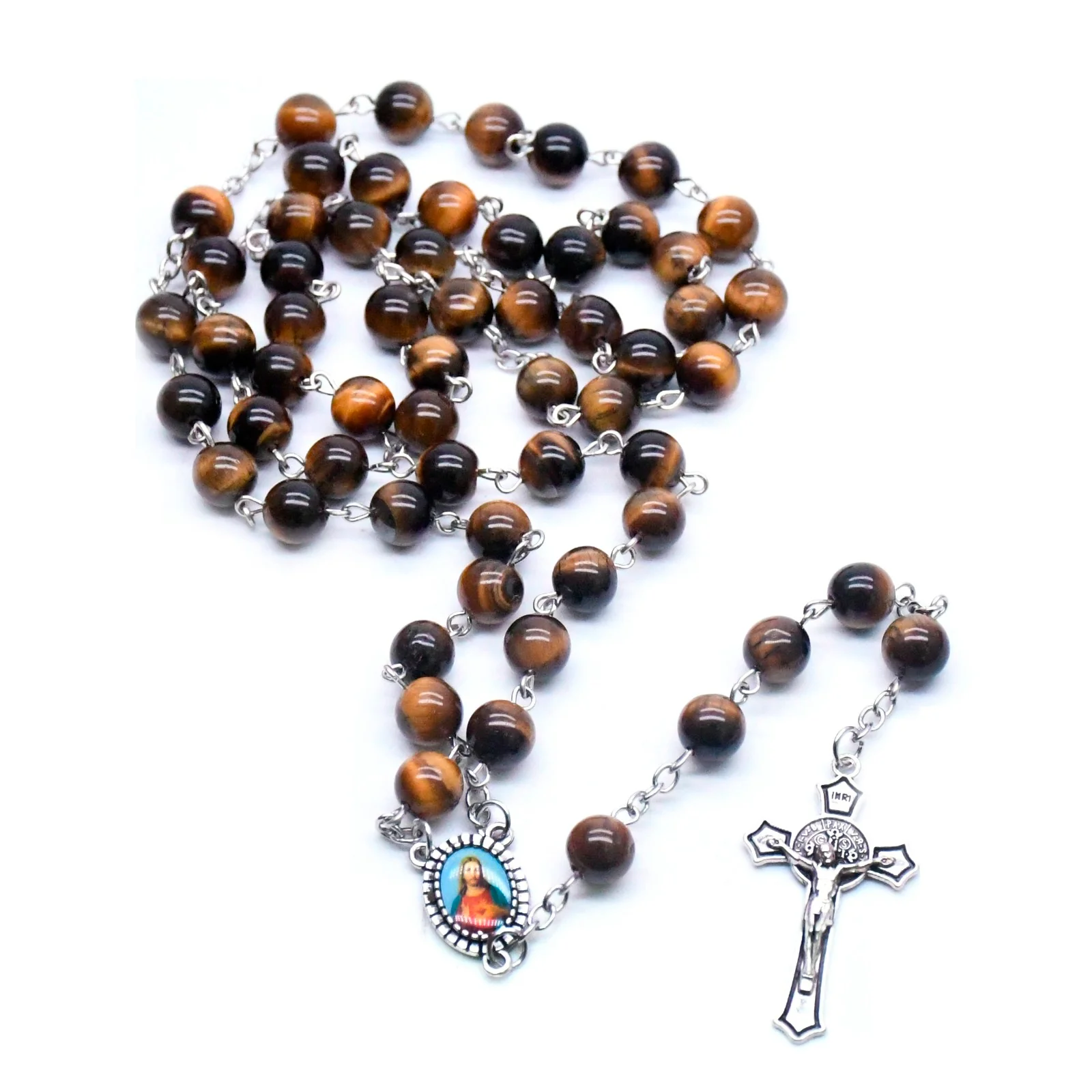 Tiger's Eye Natural Stone Prayer Rosary Amen Artisan - Image 6