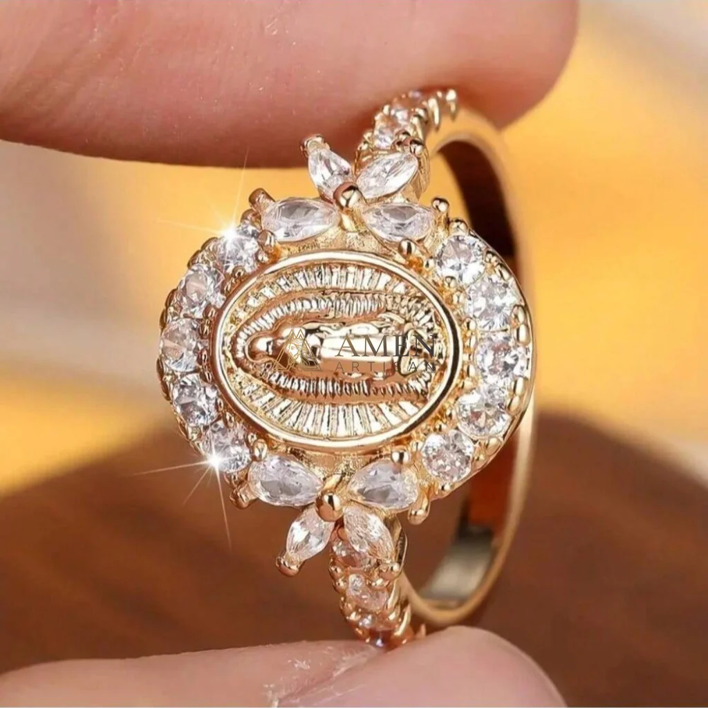 Virgin Mary Crystal-Encrusted Ring Amen Artisan - Image 2