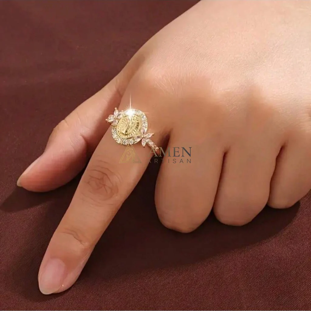 Virgin Mary Crystal-Encrusted Ring Amen Artisan - Image 3